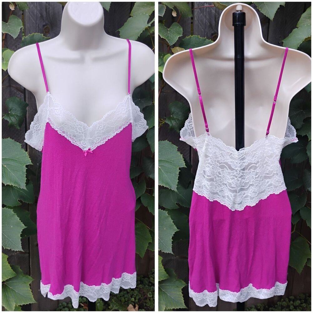 Victorias Secret Y2K 2011 Pink Lace Cami Top Chemise Nighty Slip Dress Large